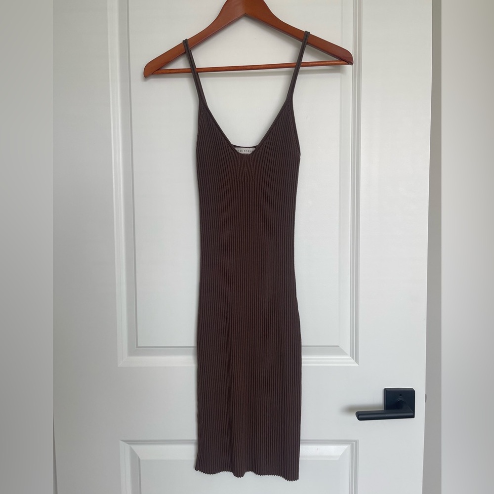 Brown Ribbed Midi Dress